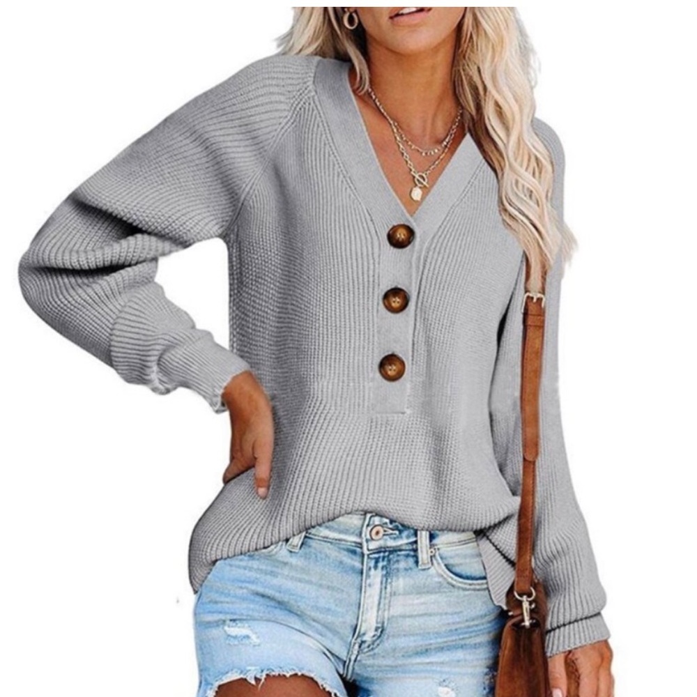 Rachel Zoe NWT Women's Ribbed Knit Pullover Henley Sweater Light Blue Sz Small